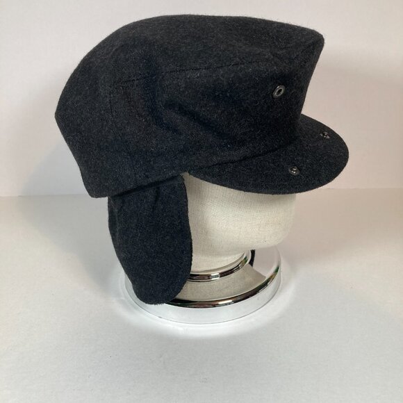 Cavanagh Black Newsboy Cap Hat, Size Large, Wool Blend Ear Flaps Snap Brim Italy - Picture 3 of 8